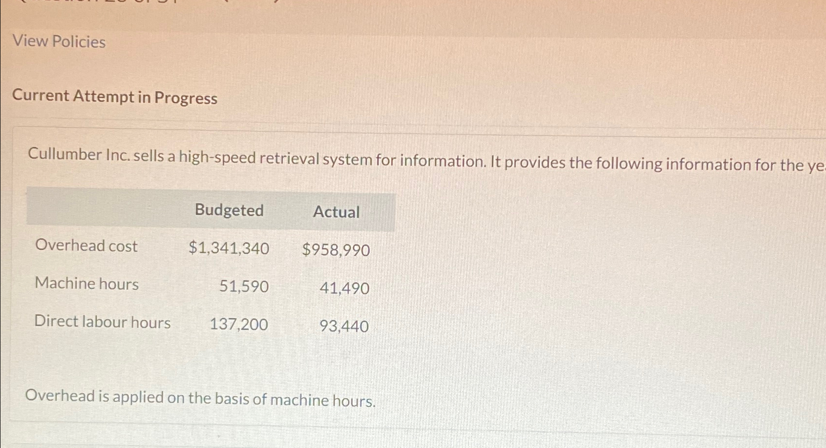  View Policies Current Attempt in Progress Cullumber Inc. sells a high-speed