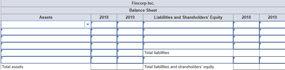Fincorp Inc. The balance sheet items correspond to values at year-end 2018