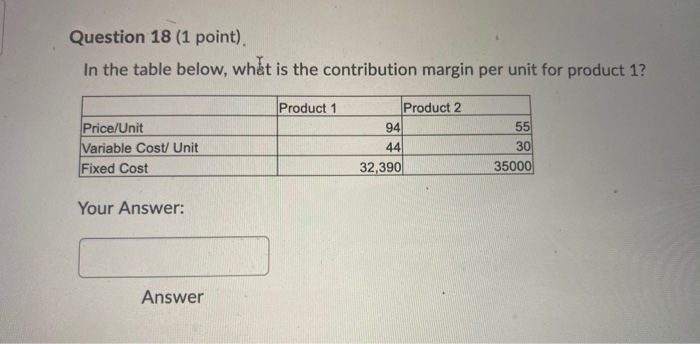  Question 18 (1 point). In the table below, wht is the