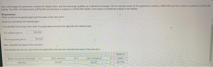 is this correct? Harry exchanges his parent complex for Haley's farm, and