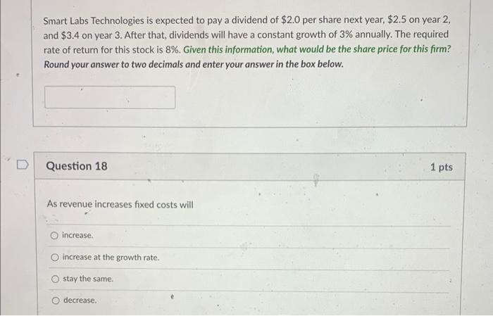 need help on both! Smart Labs Technologies is expected to pay a