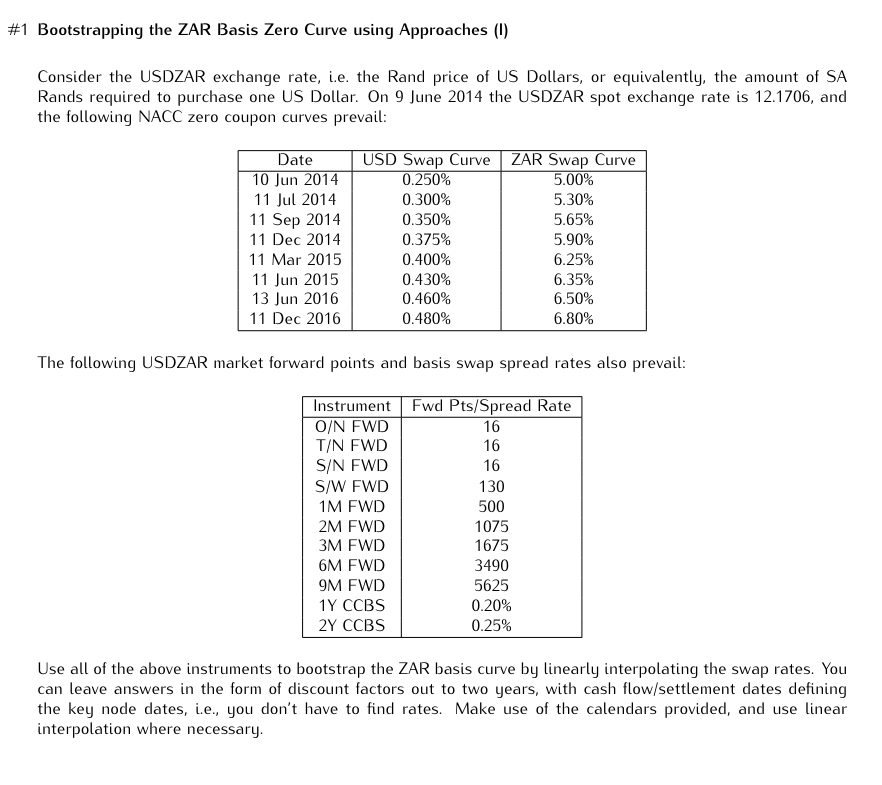  #1 Bootstrapping the ZAR Basis Zero Curve using Approaches (I) Consider