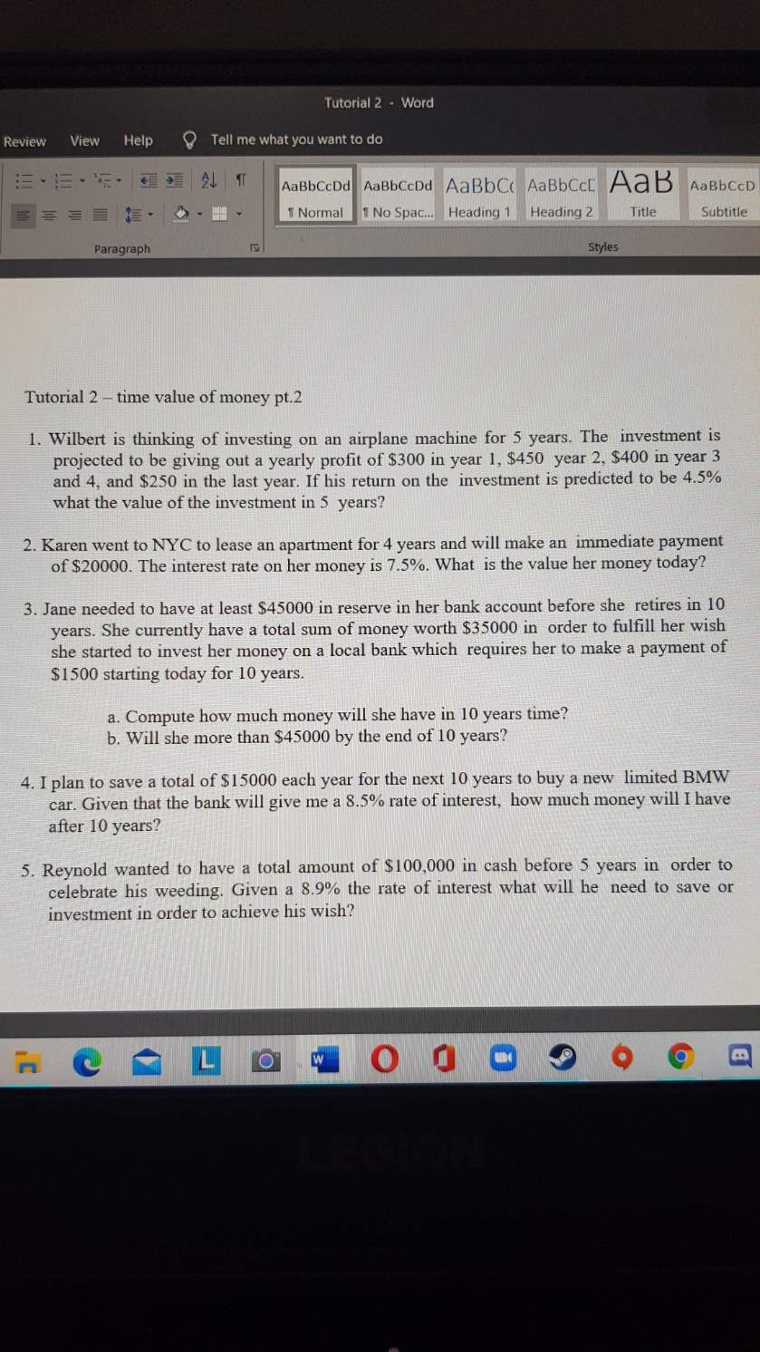 Tutorial 2 - Word Review View Help Tell me what you