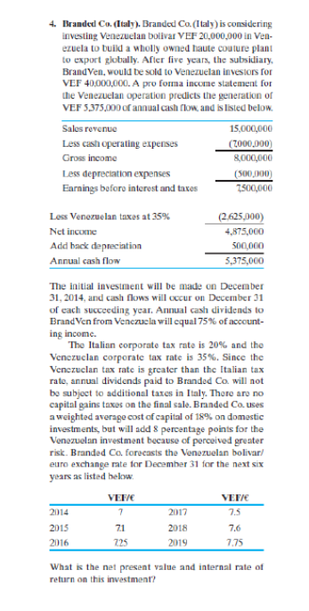  Please undertake this analysis from BOTH the Parent and Project viewpoints.