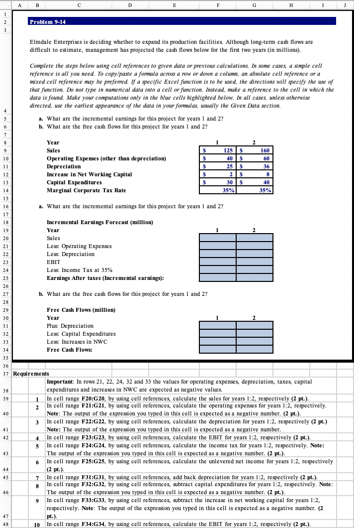  A B D E F G H 1 Problem 9-14 2