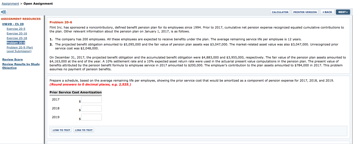  Assignment > Open Assignment CALCULATOR PRINTER VERSION BACK NEXT Problem 20-6