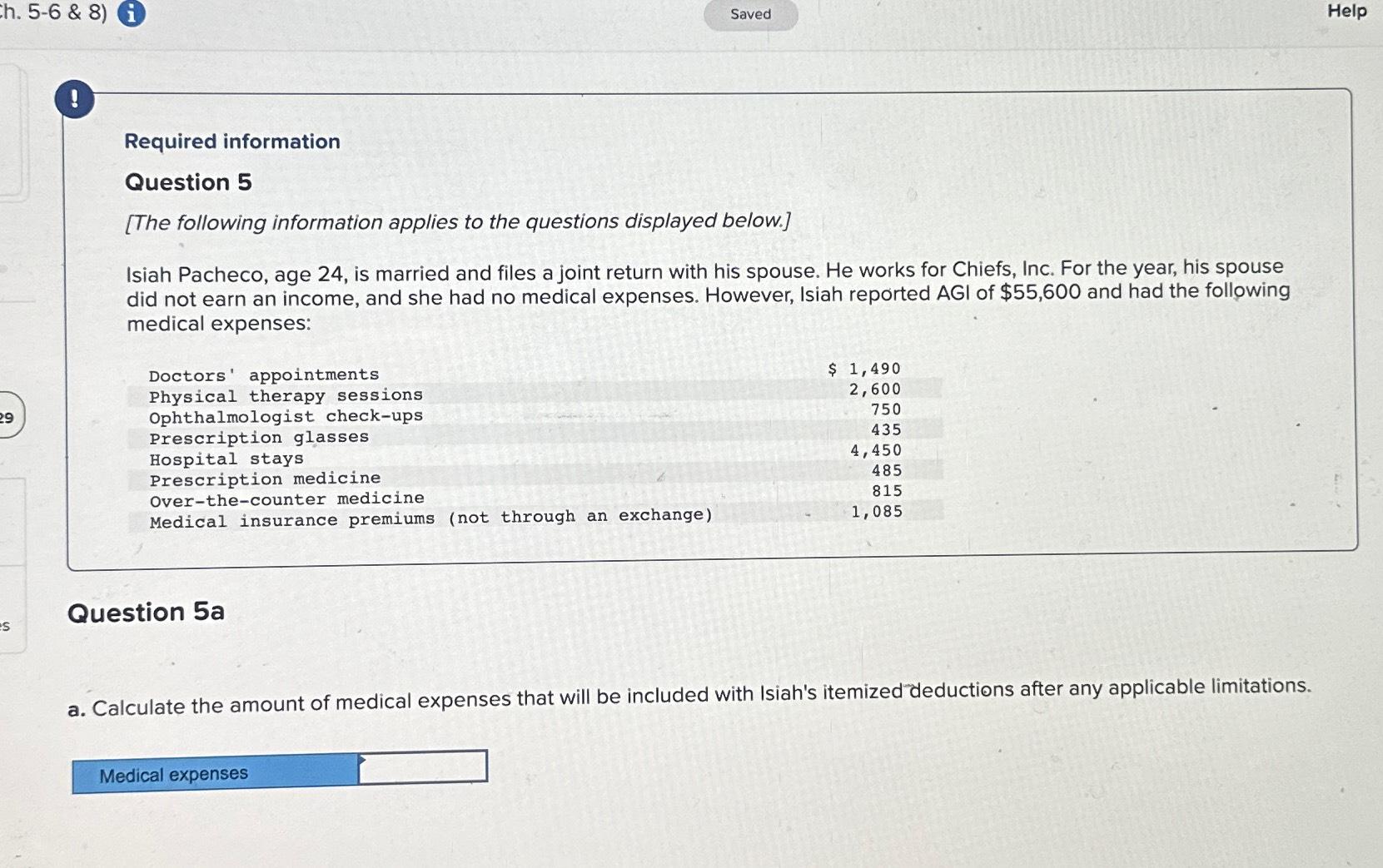  h.5-6 & 8) i Saved Help ( Required information Question 5