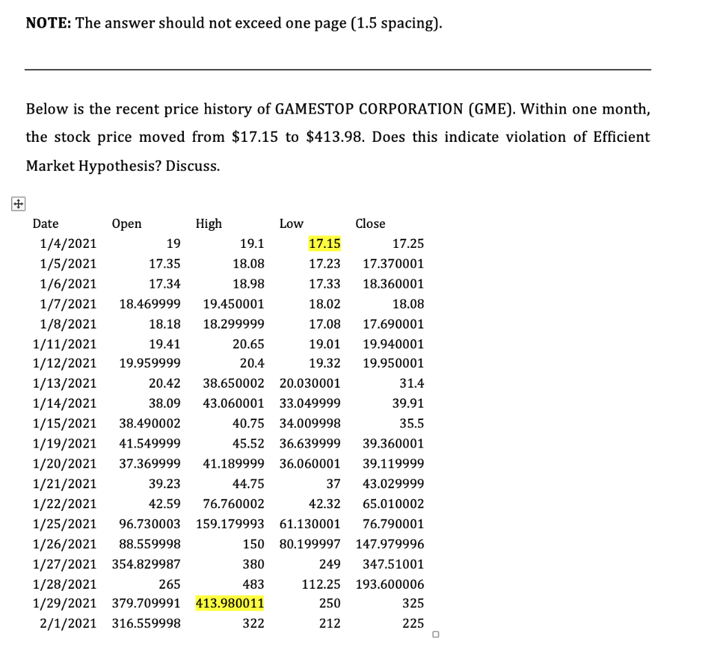 NOTE: The answer should not exceed one page (1.5 spacing). Below