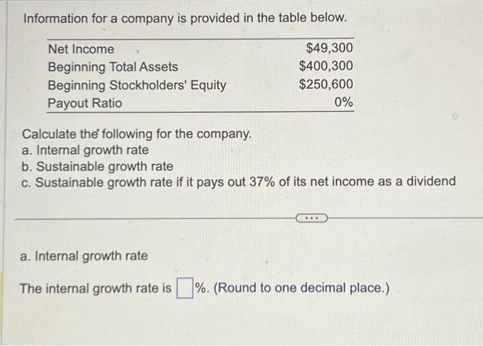 PLEASE ANSWER ALL THREE Information for a company is provided in the