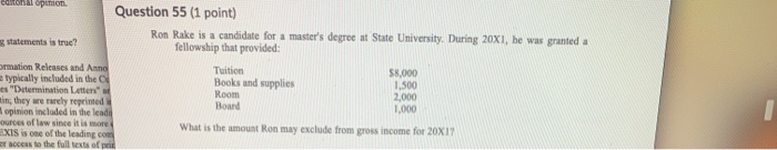  editonal opinion Question 55 (1 point) Ron Rake is a candidate