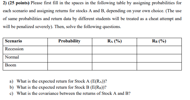 2) (25 points) Please first fill in the spaces in the
