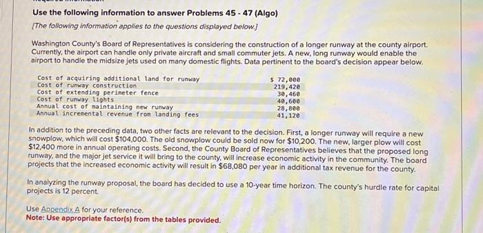  help Use the following information to answer Problems 45 - 47