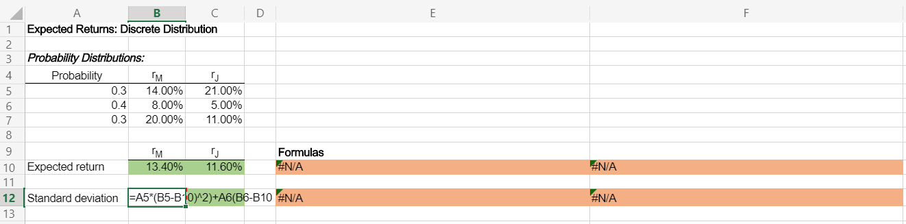 Excel Online Structured Activity: Expected Returns: Discrete Distribution The market and Stock