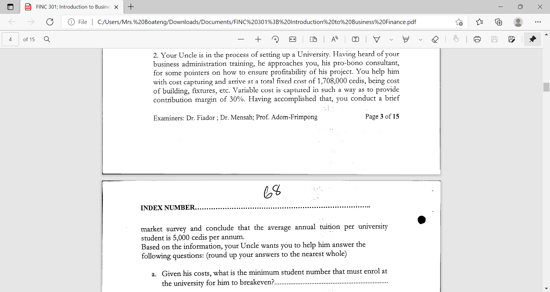  FINC 301; Introduction to Busine X + - File | C:/Users/Mrs.%20Boateng/Downloads/Documents/FINC%20301%3B%20Introduction%20to%20Business%20Finance.pdf
