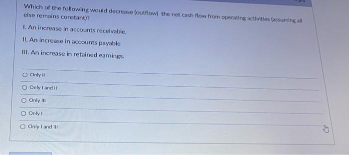 Which of the following would decrease (outflow) the net cash flow
