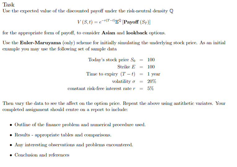 need to be down with python coding, should inlcude: Simulating the Stock