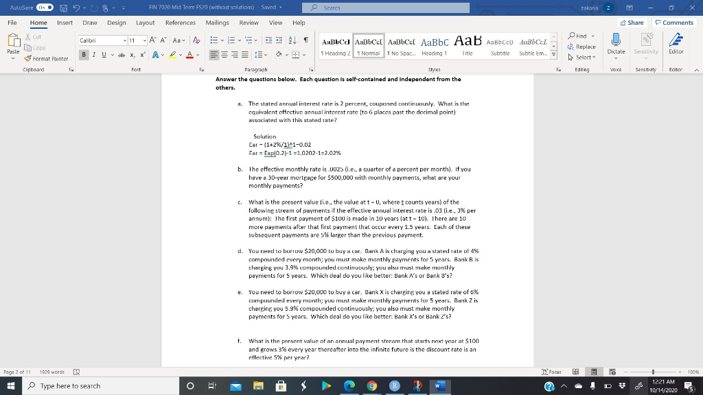 AutoSave On FIN 7020 Mid Term FS20 (without solutions) Saved Search