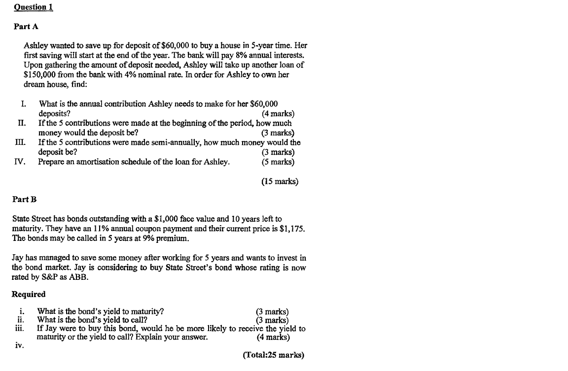 Question 1 Part A Ashley wanted to save up for deposit