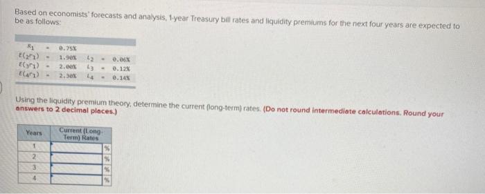 please solve Based on economists' forecasts and analysis, 1-year Treasury bill rates