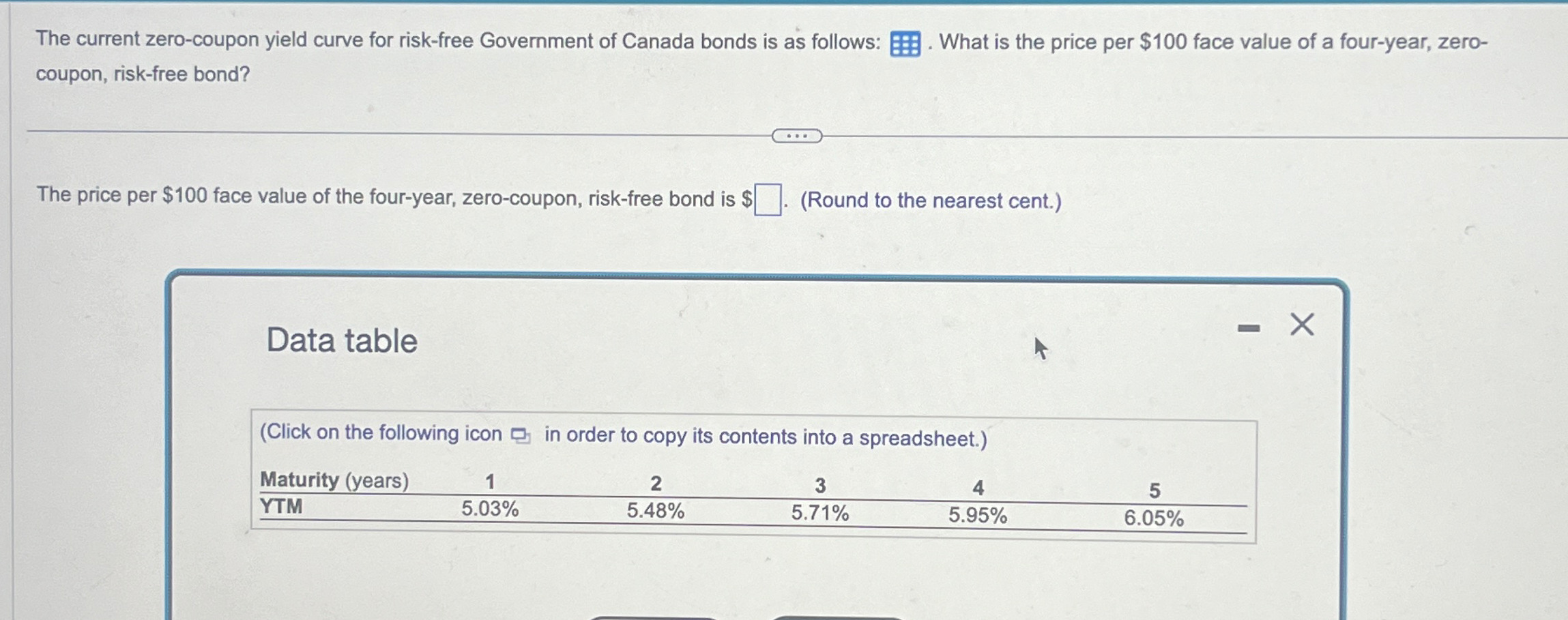  The current zero-coupon yield curve for risk-free Government of Canada bonds