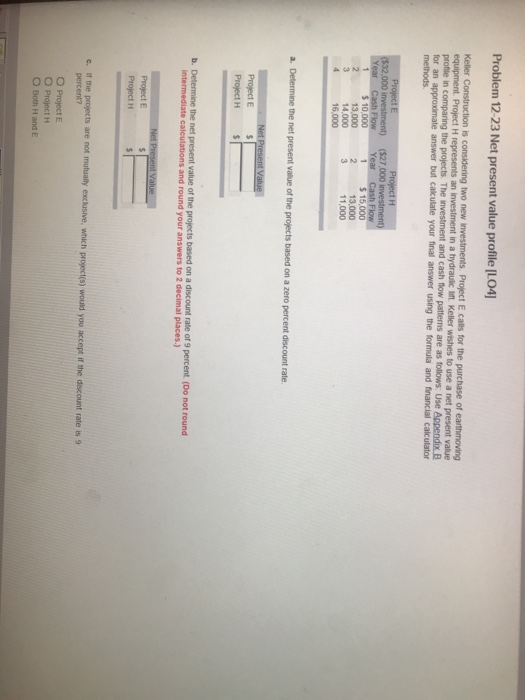  Problem 12-23 Net present value profile [LO4] Keller Construction i s
