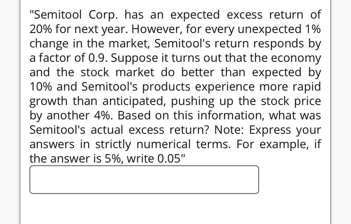  "Semitool Corp. has an expected excess return of 20% for next