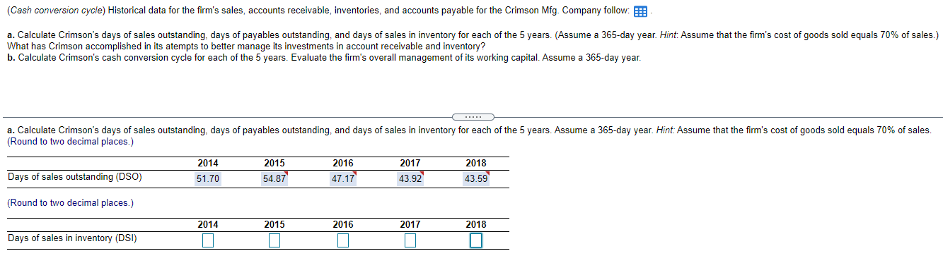Please Complete A & B and show work! (Cash conversion cycle) Historical