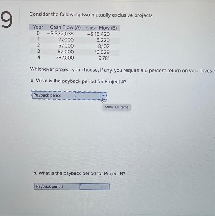  Consider the following two mutually exclusive projects: Whichever project you choose,