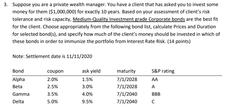 Instructions: Calculations should be displayed in an Excel workbook 3. Suppose you