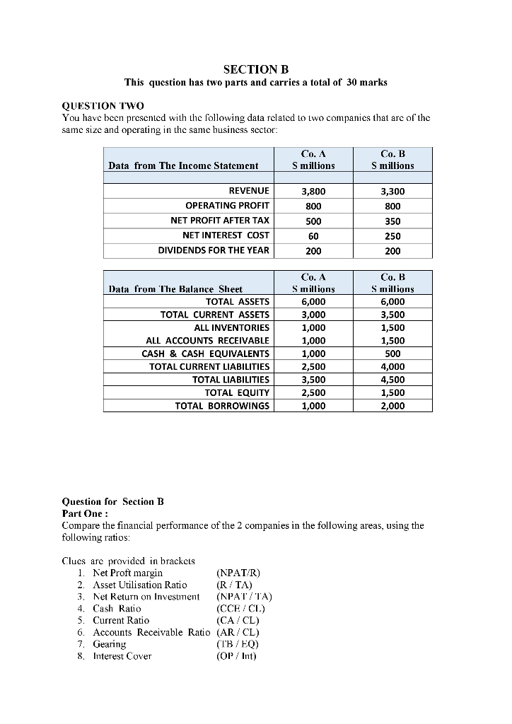  SECTION B This question has two parts and carries a total