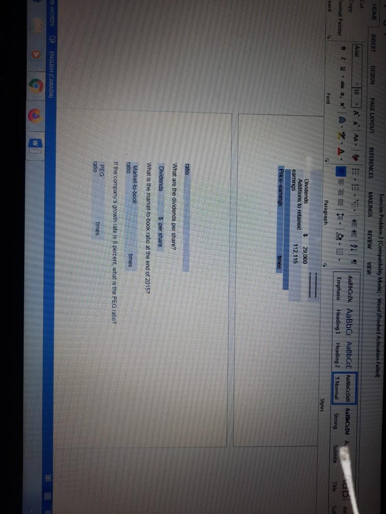 Subtitle FEL Tit Font Paragraph 5 Styles Ratio Analysis Problems 1 Gunton