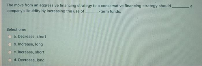  a The move from an aggressive financing strategy to a conservative