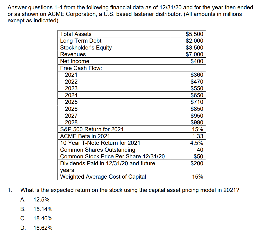 What is the expected return on the stock using the capital asset