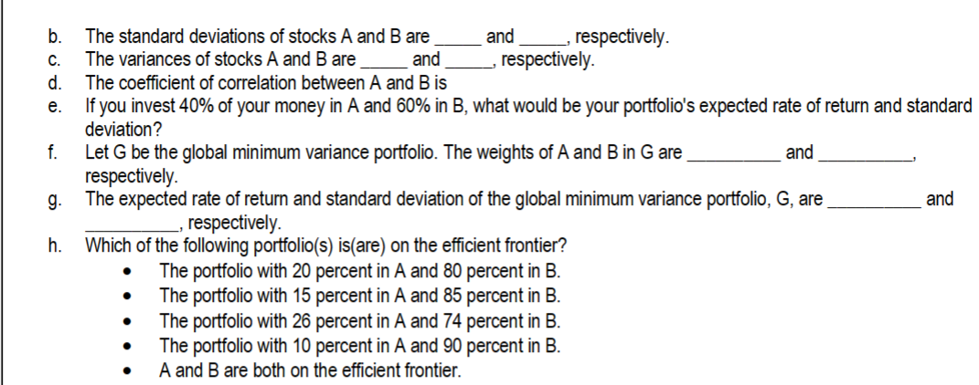 and B: a. The expected rates of return of stocks A and