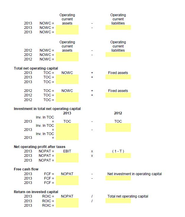 capital, total net operating capital, net operating profit after taxes, free cash