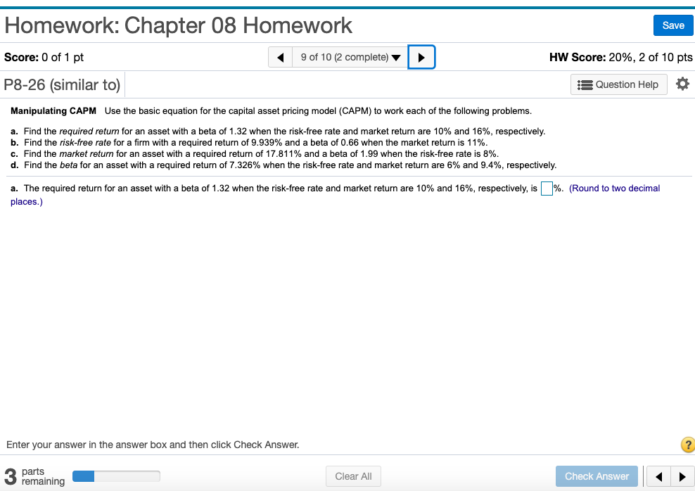 Please answer all parts. Homework: Chapter 08 Homework Save Score: 0