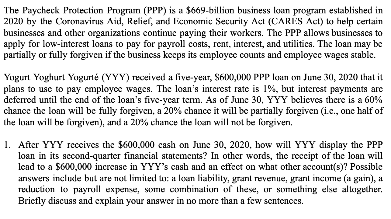 Ill UPVOTE! The Paycheck Protection Program (PPP) is a $669-billion business loan
