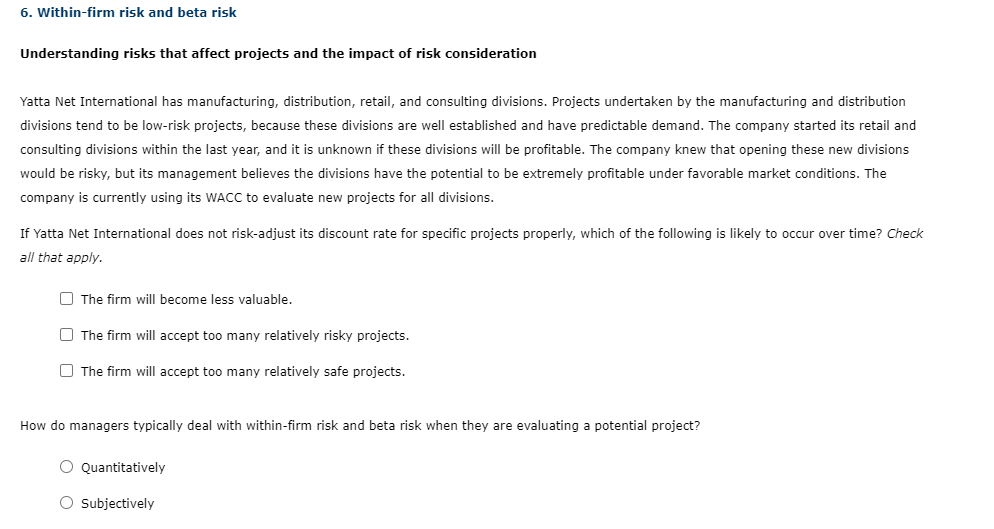 Understanding risks that affect projects and the impact of risk consideration