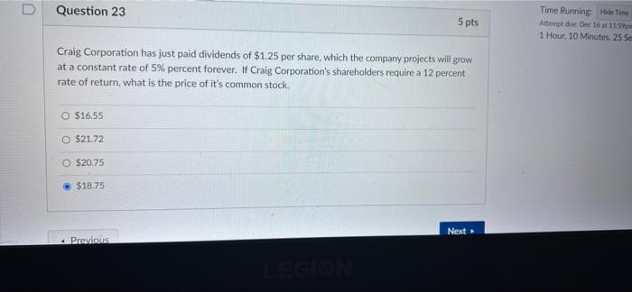  Question 23 5 pts Time Running Hide Time Attempt due Dec