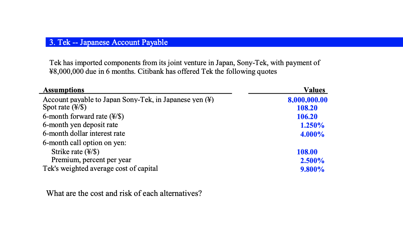 I need help solving this question please: 3. Tek -- Japanese Account