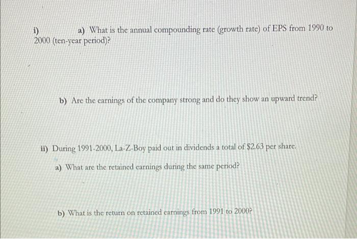 as described in The New Buffettology, to the following data for La-Z-Boy,