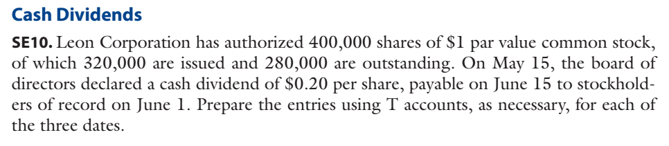  please make it organized in a table Cash Dividends SE10. Leon