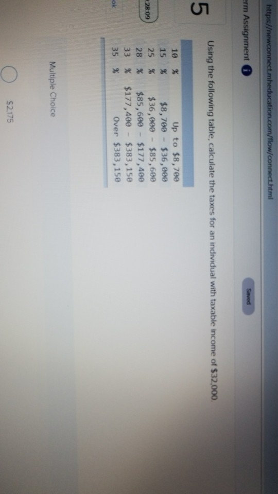 rm Assignment Using the following table, calculate the taxes for an