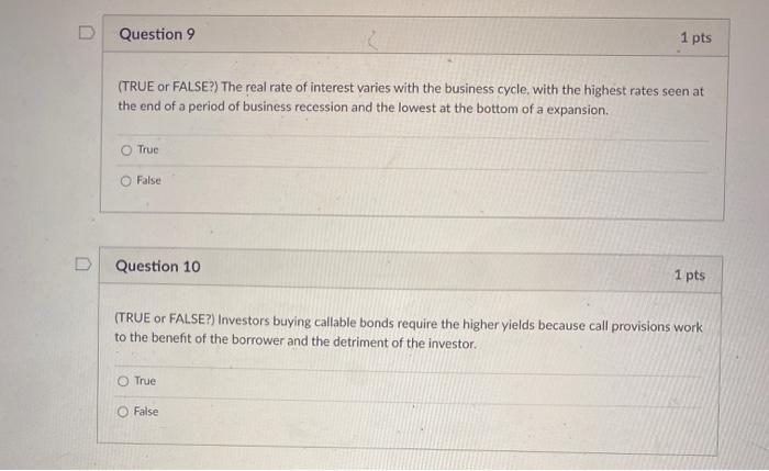 1 pts (TRUE or FALSE?) Bonds that sell at prices below par