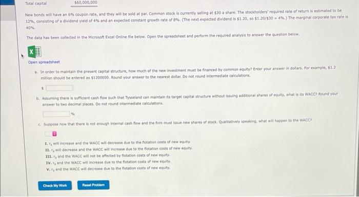 1, the total market value of the Tysse and company was $60