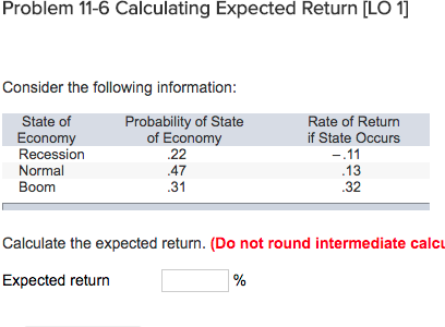  Problem 11-6 Calculating Expected Return [LO 1] Consider the following information: