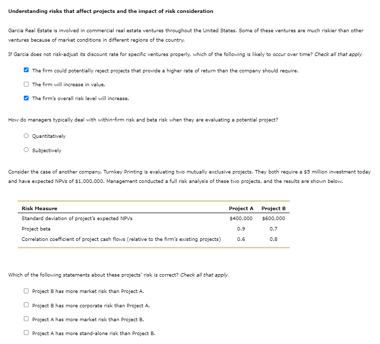 Understanding risks that affect projects and the impact of risk consideration