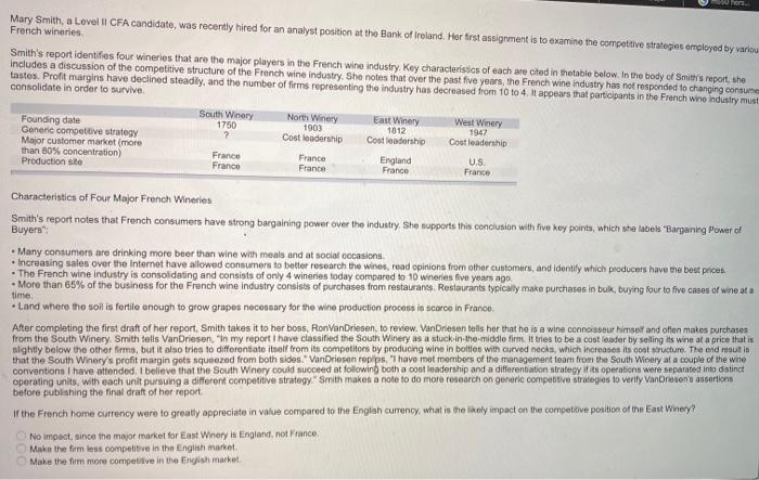 12-1 Mary Smith, a Level II CFA candidate was recently hired for