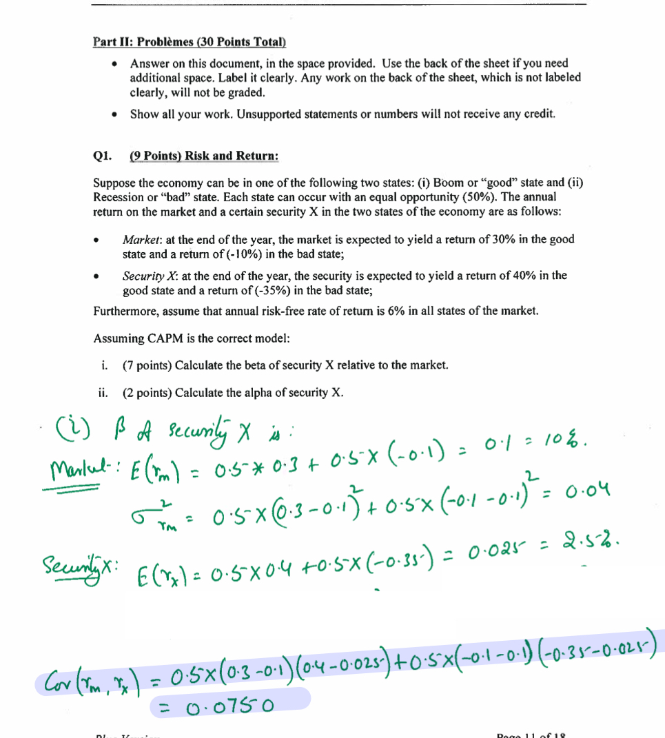  Part II: Problmes (30 Points Total) Answer on this document, in