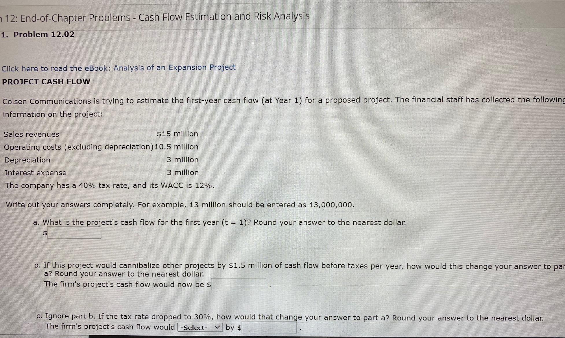  712: End-of-Chapter Problems - Cash Flow Estimation and Risk Analysis 1.
